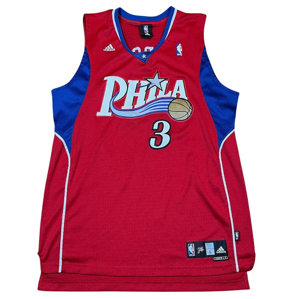 Adidas Allen Iverson Philadelphia 76ers Phila Jersey Red L +2 2007-09 Rare HTF